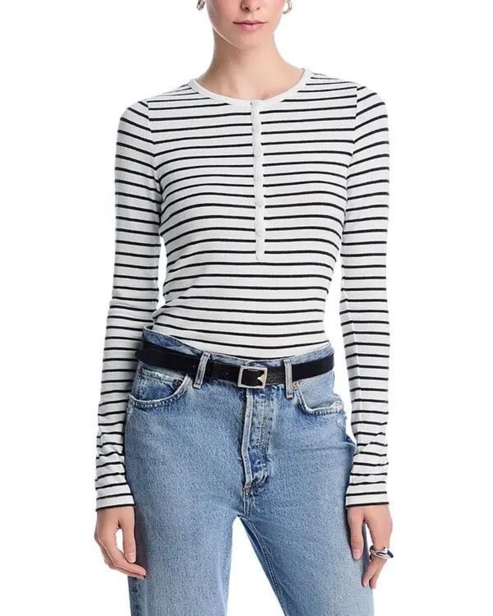 Rag & Bone $168 Knit Stripe Henley Top Long Sleeve large Womens NEW